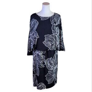 MiXT by Heidi Weisel Black White Floral Blouson Dress 18W Plus Size